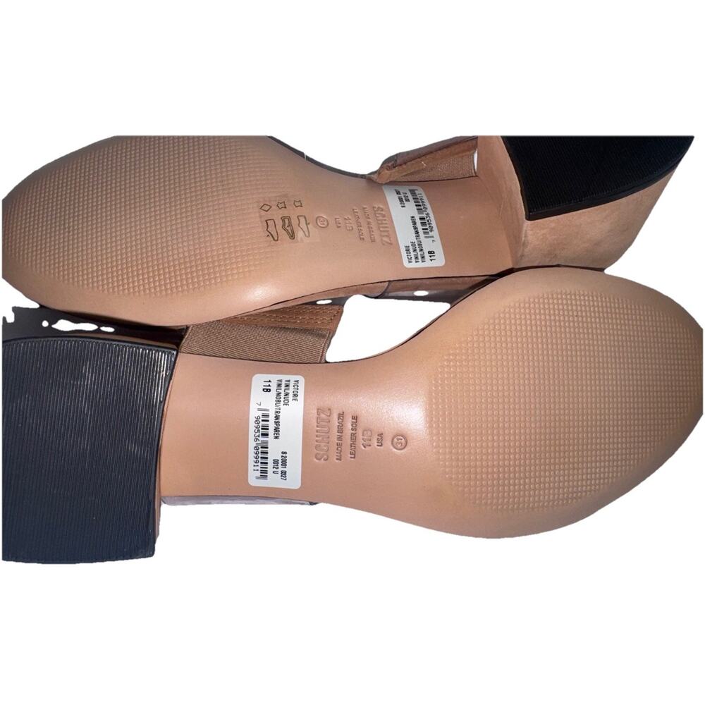 SCHUTZ 11 Clear Chunky Strap Sandals Block Heel Minimalist Leather Vinyl Slides - Picture 5 of 9